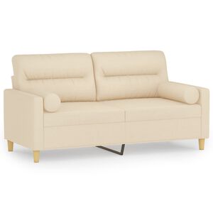vidaXL Sof&aacute; 2 lugares + almofadas decorativas 140 cm tecido cor creme