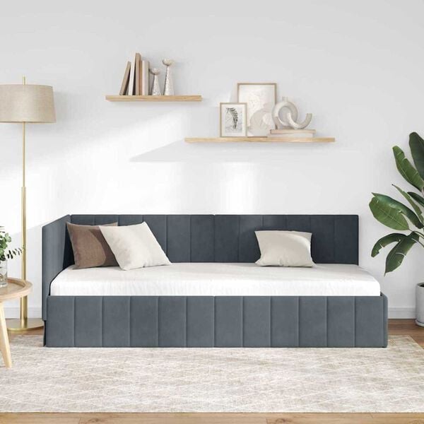 vidaXL Estrutura de Cama de Canto Cinza Escuro 80 cm x 200 cm Veludo