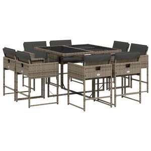 vidaXL 9 pcs conjunto de jantar p/ jardim c/ almofad&otilde;es vime PE cinza