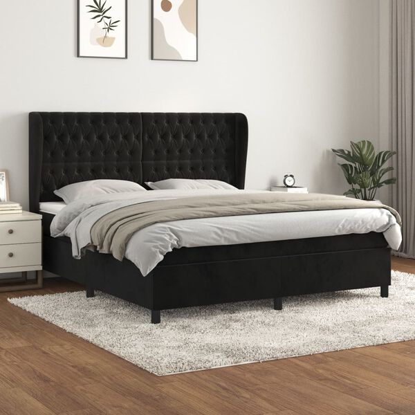vidaXL Cama com molas/colch&atilde;o 180x200 cm veludo preto