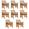 vidaXL Cadeiras de jantar p/ jardim 8 pcs c/ almofad&otilde;es ac&aacute;cia maci&ccedil;a