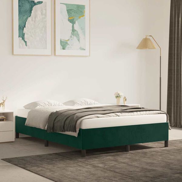 vidaXL Estrutura de cama sem colch&atilde;o 140x190 cm veludo verde-escuro