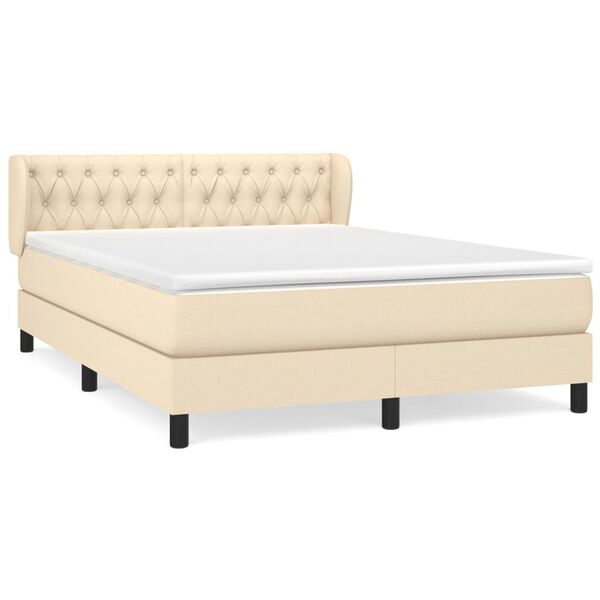 vidaXL Cama com molas/colch&atilde;o 140x190 cm tecido cor creme