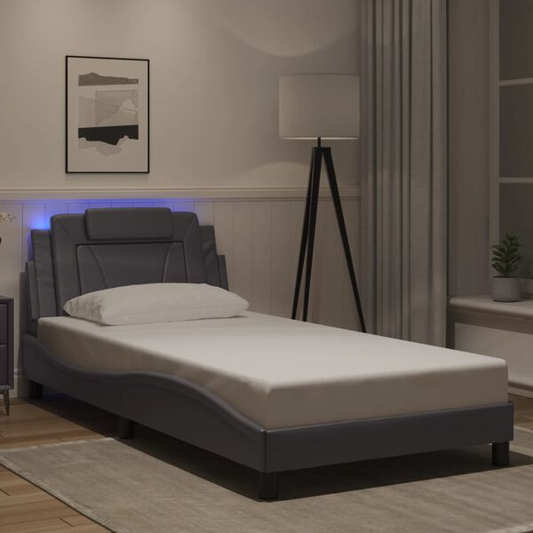 vidaXL Estrutura de cama Viana com LED sem colch&atilde;o 100x200cm cinza
