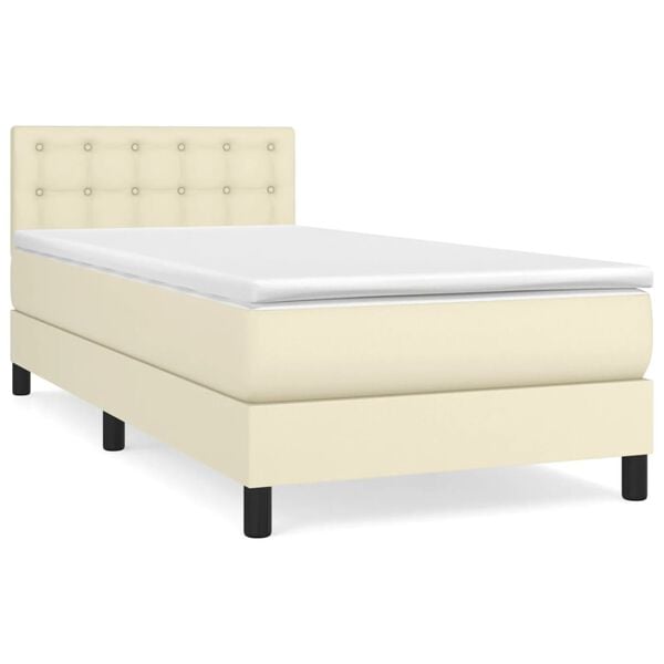 vidaXL Cama com molas/colch&atilde;o 90x200 cm couro artificial cor creme