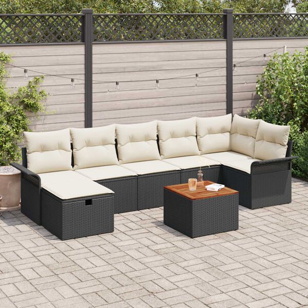 vidaXL Conjunto de Sof&aacute; de Jardim 8 pcs Preto vime PE