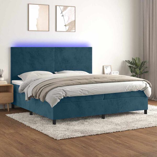 vidaXL Cama box spring c/ colch&atilde;o/LED 200x200 cm veludo azul-escuro