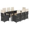 vidaXL 9 pcs conjunto de jantar p/ jardim c/ almofad&otilde;es vime PE preto