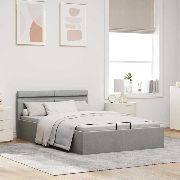 vidaXL Cama hidr&aacute;ulica c/ arruma&ccedil;&atilde;o LED 120x200 cm tecido cinza-claro