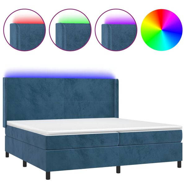 vidaXL Cama box spring c/ colchão/LED 200x200 cm veludo azul-escuro