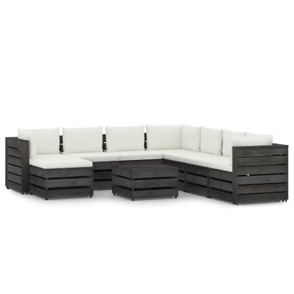 vidaXL 9 pcs conj. lounge jardim c/ almofad&otilde;es madeira impreg. cinza