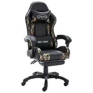 vidaXL Cadeira estilo corrida c/ apoio p&eacute;s couro art. preto/camuflado