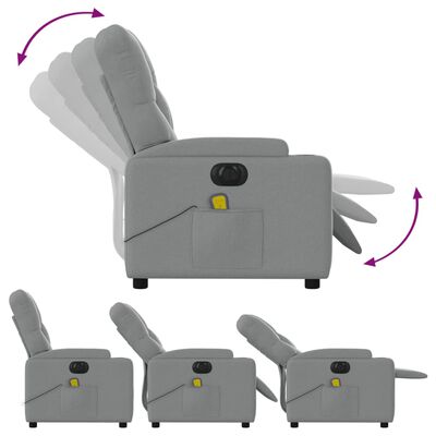 vidaXL Poltrona de massagens reclinável elétrica tecido cinzento-claro