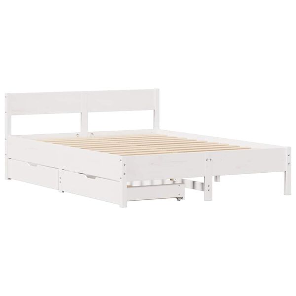 vidaXL Cama sem colch&atilde;o 140x190 cm madeira de pinho maci&ccedil;a branco