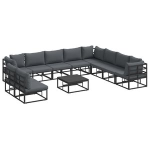 vidaXL Conjunto de Sofá de Jardim com almofada 11 pcs Preto Alumínio