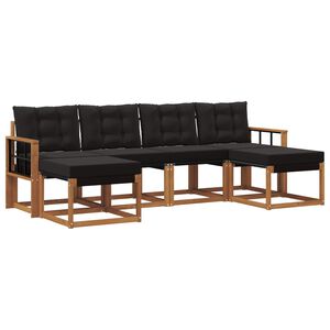 vidaXL Conjunto de Sof&aacute;s para Exterior 6 unid. Natural e Preto