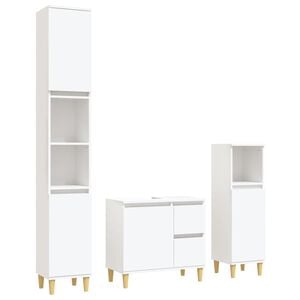 vidaXL 3 pcs conjunto m&oacute;veis casa de banho madeira processada branco