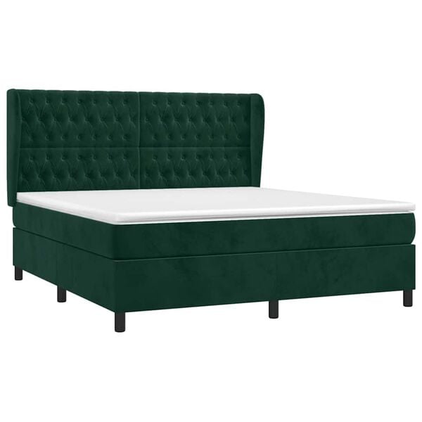 vidaXL Cama com molas/colch&atilde;o 160x200 cm veludo verde-escuro