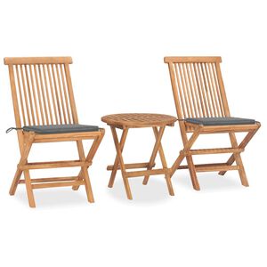 vidaXL 3 pcs conj. jantar dobr&aacute;vel exterior c/ almofad&atilde;o teca maci&ccedil;a