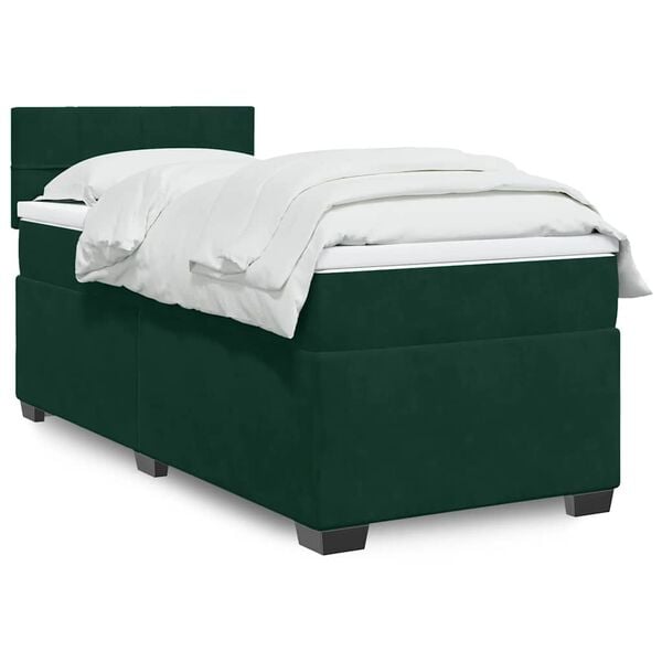 vidaXL Cama com molas/colch&atilde;o 80x200 cm veludo verde-escuro