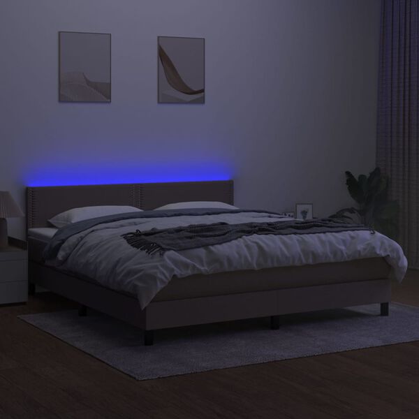 vidaXL Cama box spring colch&atilde;o/LED 180x200cm tecido cinza-acastanhado
