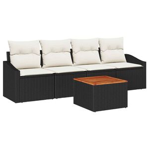 vidaXL Conjunto de Sof&aacute; de Jardim 5 pcs Preto e Creme vime PE