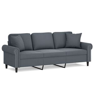 vidaXL Sof&aacute; 3 lug. c/ almofadas decorativas 180 cm veludo cinza-escuro