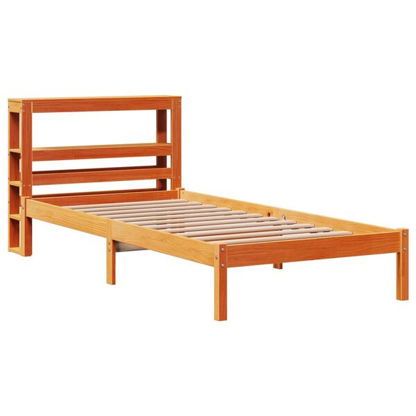 vidaXL Estrutura cama c/ cabeceira 90x200 cm pinho maci&ccedil;o castanho-mel