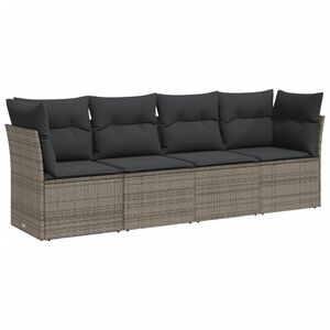 vidaXL 4 pcs conjunto sof&aacute;s de jardim c/ almofad&otilde;es vime PE cinzento