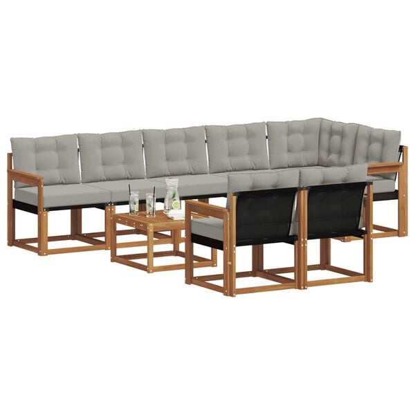 vidaXL Conjunto de Sof&aacute;s para Exterior 9 pcs Cinza Natural e Claro