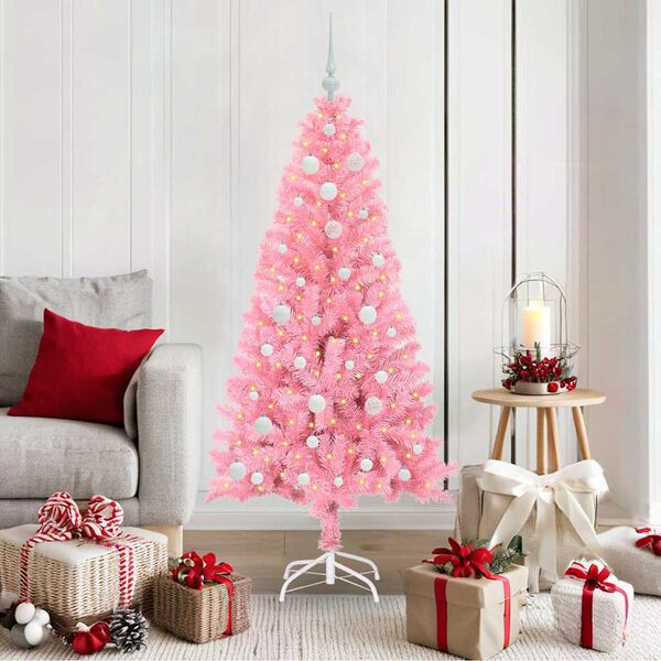 vidaXL Árvore de Natal com 150 LEDs com suporte Rosa 150 cm PVC