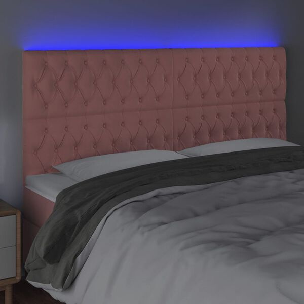 vidaXL Cabeceira de cama c/ luzes LED veludo 180x7x118/128 cm rosa