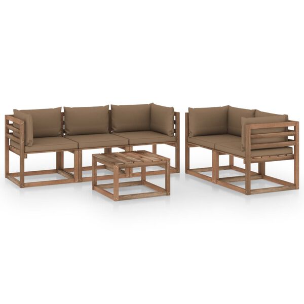 vidaXL 6 pcs conj. lounge jardim almofad&otilde;es cinzento-acastanhado