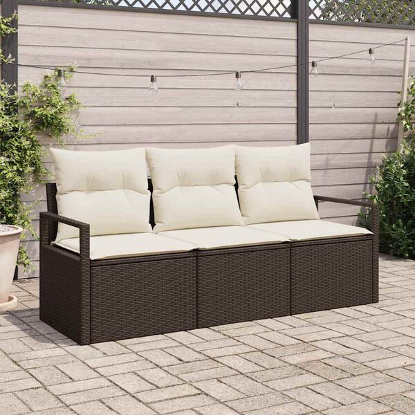 vidaXL Conjunto de Sof&aacute; de Jardim 3 pcs Marrom e Branco vime PE