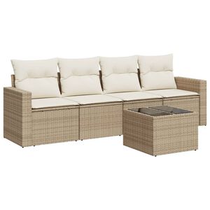 vidaXL 5 pcs conjunto de sof&aacute;s p/ jardim com almofad&otilde;es vime PE bege