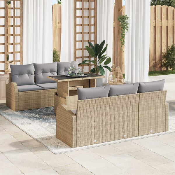 vidaXL Conjunto de Sof&aacute; de Jardim 7 pcs Bege Rattan Sint&eacute;tico