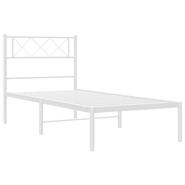 vidaXL Estrutura de cama em metal com cabeceira 107x203 cm branco