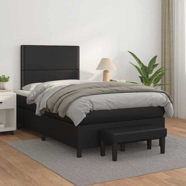 vidaXL Cama boxspring com colch&atilde;o 120x190 cm couro artificial preto