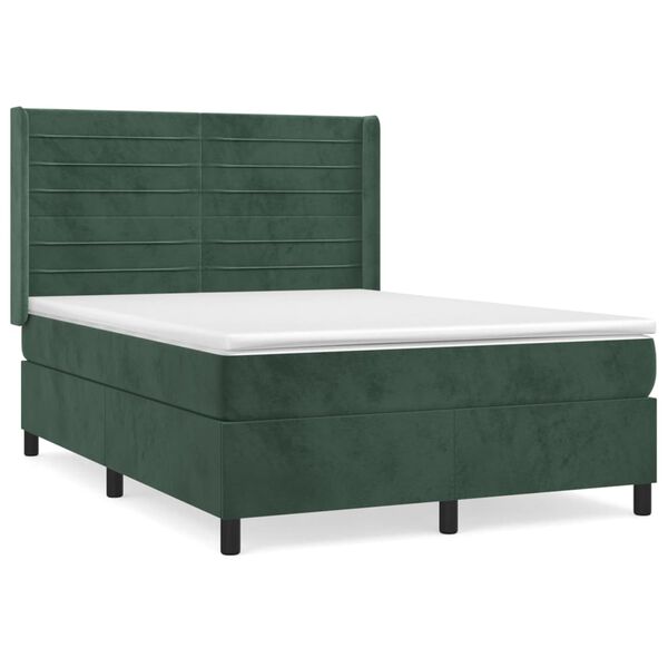 vidaXL Cama com molas/colch&atilde;o 140x190 cm veludo verde-escuro