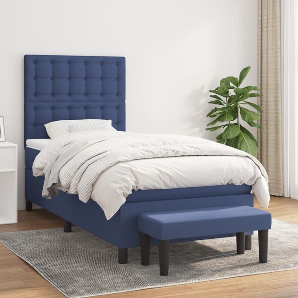 vidaXL Cama com molas/colch&atilde;o 100x200 cm tecido azul