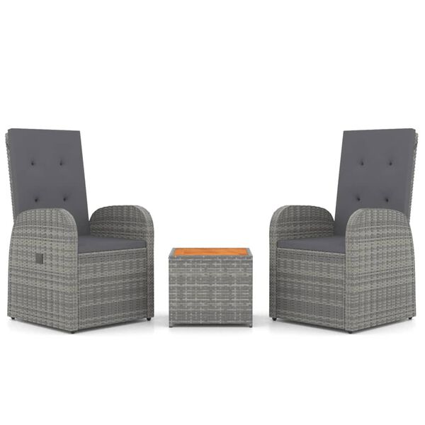 vidaXL 3 pcs conjunto lounge de jardim vime PE/acácia maciça cinza