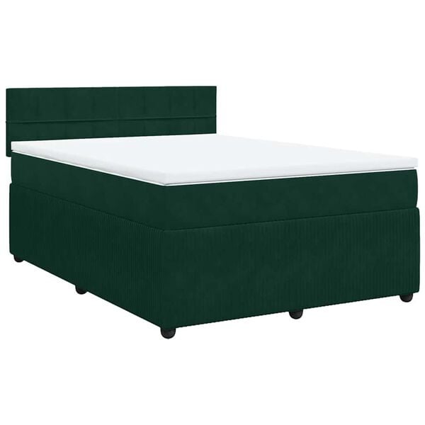 vidaXL Cama com molas/colch&atilde;o 140x200 cm veludo verde-escuro