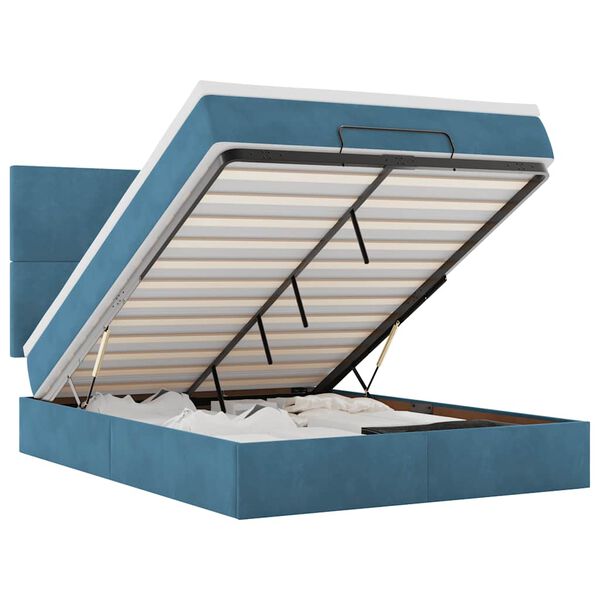 vidaXL Estrutura cama otomana colch&otilde;es 140x190 cm veludo azul escuro