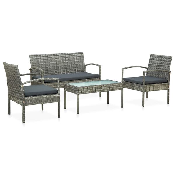vidaXL 4 pcs conjunto lounge de jardim c/ almofadões vime PE cinzento