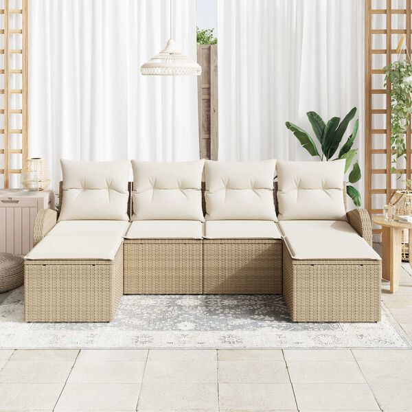 vidaXL Conjunto de Sof&aacute; de Jardim 6 pcs Bege Rattan de Polipropileno