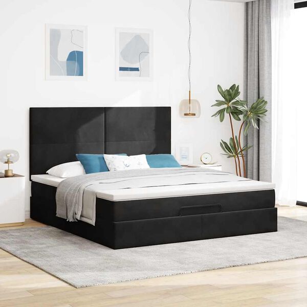 vidaXL Estrutura de cama otomana com colch&otilde;es 180x200cm veludo preto