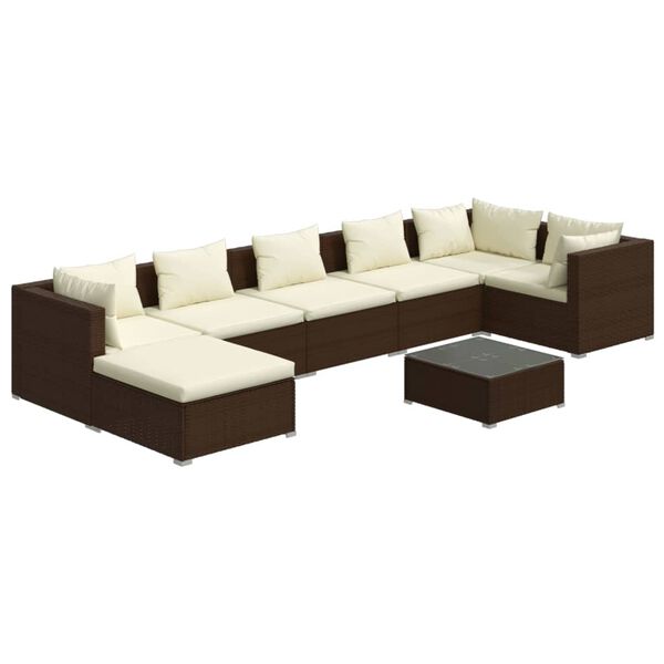 vidaXL 8 pcs conjunto lounge jardim c/ almofad&otilde;es vime PE castanho