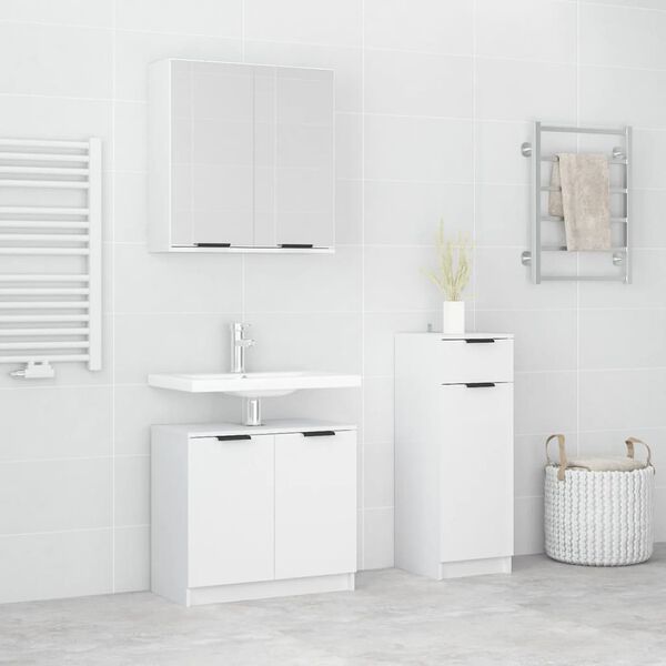 vidaXL 3 pcs conjunto m&oacute;veis casa de banho madeira processada branco