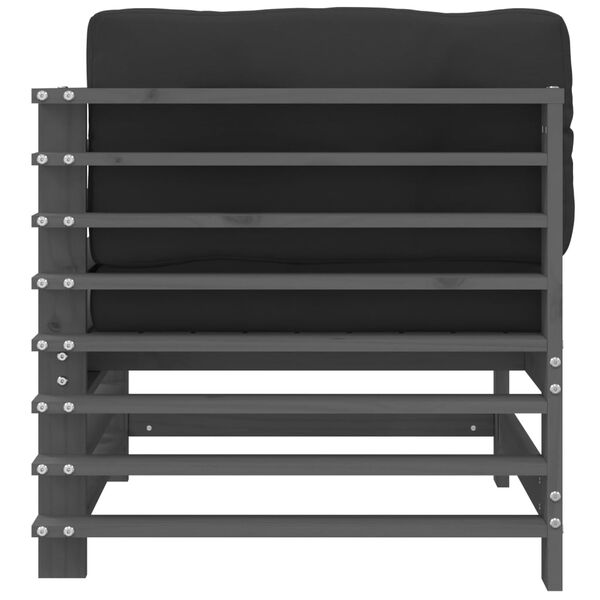 vidaXL Sof&aacute; de canto com almofad&otilde;es pinho maci&ccedil;o cinzento