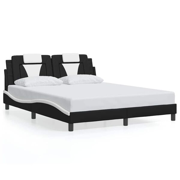 vidaXL Estrutura de cama Viana sem colch&atilde;o 160x200cm couro artif. preto/branco